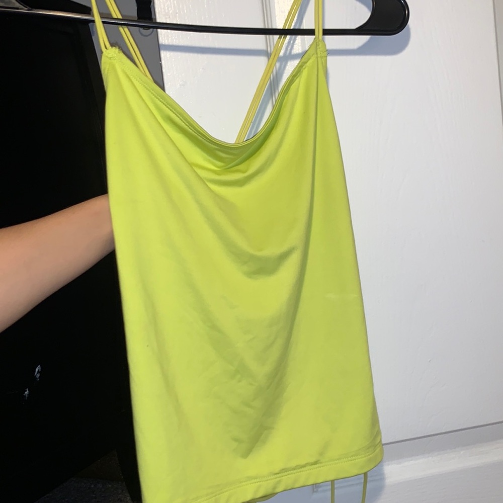 neon green, lace back, crop top